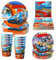 Qcdou Vaisselle de Fête Voiture de Course Anniversaire, 50 Pièces Decoration Anniversaire Cars, Vaisselle en Papier, Assiettes, Gobelets et Serviettes, pour les Anniversaires D'enfants