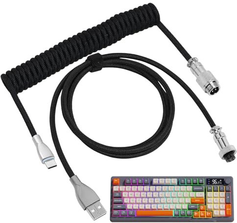 gaubss Mechanical Coiled Keyboard Cable 1.5m, USB To Type-C with Detachable Aviator Connector, Double-Sleeved Metal Aviator Cable for Gaming Mechanical Keyboard (Black)