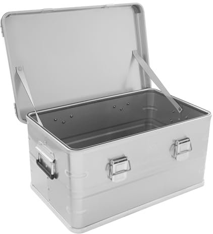 Vielrosse Aluminiumbox Alubox 50 Liter - Aufbewahrungsbox Lagerschachtel Lagerbox Aufbewahrungskiste Tragfähigkeit Metallkiste 20kg für Camping Silber 57.5 * 37.5 * 27.3cm