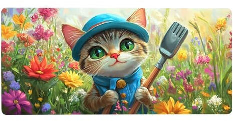 Tapis de Souris XXL 600X300X3MM, Fleur Tapis de Souris Chat sous Main Bureau Résistant à l'eau Mouse Pad Dos Antidérapant en Caoutchouc et Dords Cousus Tapis Bureau pour Ordinateur Accessoire