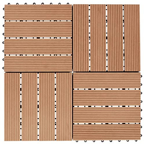Xichuzi Baldosas de Porche de WPC 30x30 cm 1 m² Color Teca 11 Unidades, Piscina Terraza, Suelo Madera Exterior, Tarima Exterior, Suelos Terraza, Suelo Jardin Exterior 45024