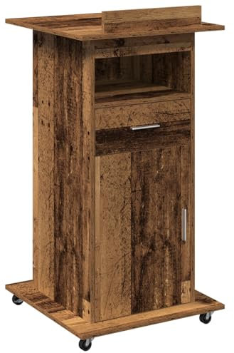 vidaXL Rustikaler Arbeitstisch mit Rädern aus solidem recyceltem Holz, portabler Tisch mit viel Stauraum, perfekt für Büro und Basteln, strukturiertes Finish, nur für den Innenbereich, Arbeitsplatz