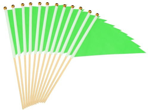 PATIKIL Lot de 12 mini drapeaux vierges en bois de 20,3 x 7,6 cm sur bâton pour bricolage, graffiti, anniversaire, carnaval, célébration, sport, vert