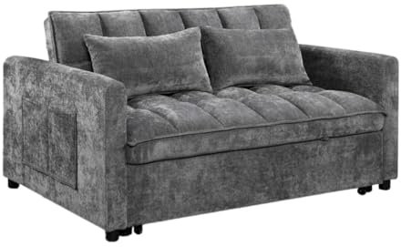 IBERA HOME Sofá Cama de Matrimonio Hannah 136 cm – Convertible con Almacenamiento, Apertura Deslizante, Diseño Compacto y Elegante para Salón o Habitación de Invitados – Gris