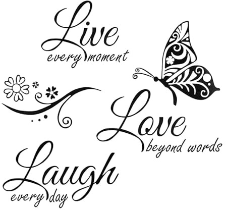 YAUOIPI 1 Stück Motivierend Wandaufkleber,Wandtattoo Schmetterlinge,Live Love Laugh Wandaufkleber-Dekorationen,Ablösbare Zitate für die Heimdekoration,DIY für Schlafzimmer und Wohnzimmer(1 Stück)