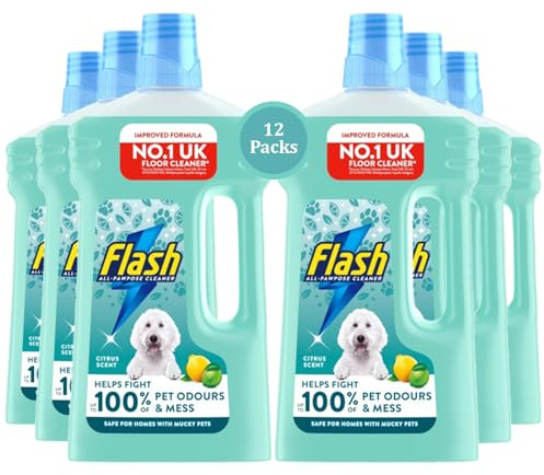 12X Flash All Purpose Cleaner Liquid Pet 1L – Multi-Surface Cleaning Solution for Pet Owners – Removes Tough Stains, Odours – Safe for Hard Floors, Tiles, Vinyl, Wood – Fresh Scent