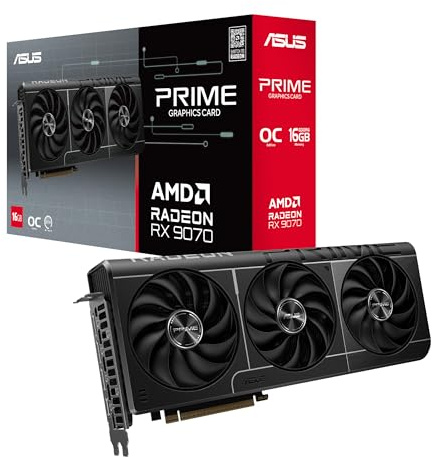 ASUS Prime Radeon RX 9070 OC Edition 16GB GDDR6 EVO Gaming Grafikkarte (AMD Radeon RX9070, PCIe 5.0, 1x HDMI 2.1b, 3X DisplayPort 2.1a, 2.5-Slot-Design, PRIME-RX9070-O16G-EVO)