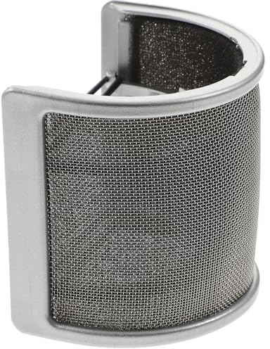 Mikrofon Popfilter Silber mit Metall und Schaumstruktur | Recording und Gesang, Elastisches Band und Innerer Gummiring, Kunststoff Baumwolle Gummi