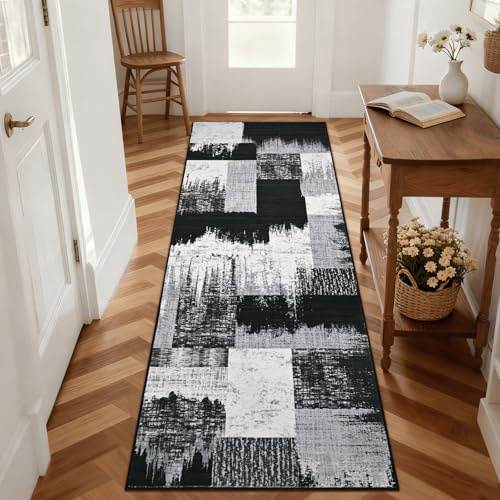 Alishomtll Teppich Schwarz Grau 80x150 cm, Modern Geometrisch Teppich