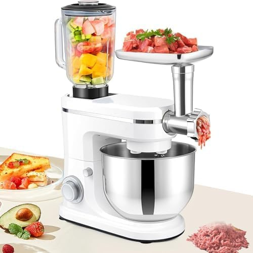 MINHUIJIHUI Universal Küchenmaschine 3 in 1 Set Multifunktionale Elektrisch Multifunktionsmixer, Universal Küchenmaschine, Fleischwolf, 1.5L Saftpresse, 6L Edelstahlschüssel