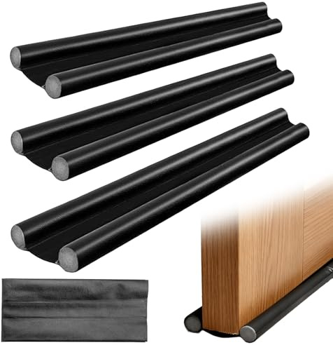 3 Pcs Draft Excluder for Doors Cushion, Under Door Draught Excluder Stnips, Soundproof & Windproof Double sided Under Door Draft Stopper forBottom of Doors(96 cm /37.8 inch, black)