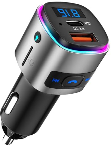 SONRU Bluetooth FM Transmitter,Bluetooth 5.3 Car Adapter PD 30W QC3.0 18W Fast Charging,Wireless Radio Transmitter Hands Free Calling Support TF Card with 7 Colors LED Backlit