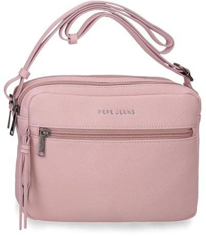Pepe Jeans Paola Schultertasche mit zwei Fächern, Rosa, 24 x 16 x 7 cm, Polyester und PU von Joumma Bags