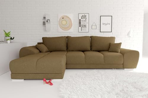 99rooms Antalya Ecksofa Polsterecke Eckcouch Strukturstoff Neve Khaki, mit Ottomane Links, mit Schlaffunktion