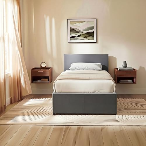 Vida Designs Veronica Single Ottoman Bed Frame | Light Grey Linen | 82 H X 97 W x 200 D cm (3ft) | Upholstered Linen Headboard | Gas-Lift | Large Storage | Slatted Base | Premium Bedroom Furniture
