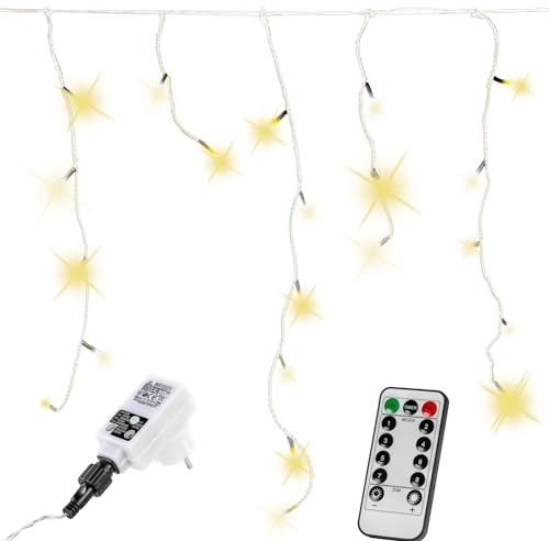 VOLTRONIC Eisregen Lichterkette, innen und außen, IP44, Größen- und Farbwahl, 200 LEDs, warmweiß, Fernbedienung