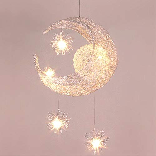 PETITES ECREVISSES Pendelleuchten Mond und Sterne LED Kronleuchter Aluminium Deckenleuchte Ø38cm Hängelampe Kreative mit 5 Glühbirnen für Kinder Schlafzimmer Wohnzimmer