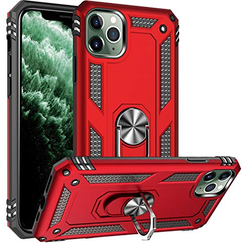 Fetrim Custodia per iPhone 11 Pro Max, Cover PC TPU Cassa Shell Supporto di Anello Rotante Case per Apple iPhone 11 Pro Max Rosso