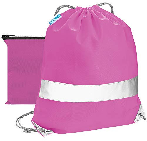 EAZY CASE Reflektor Turnbeutel, Sportbeutel mit Reflektoren, Beutel mit Kordel, Gym Bag mit Kordelzug ideal für Schule, Kindergarten, reflektierend für hohe Sichtbarkeit im Straßenverkehr, Pink