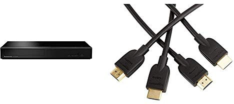Panasonic DP-UB450EB-K 4K Ultra HD Blu-ray Player with HDR10+ & Dolby Vision, Black & Amazon Basics High-Speed, Ultra HD HDMI 2.0 Cables, 1.8 m (2-Pack)