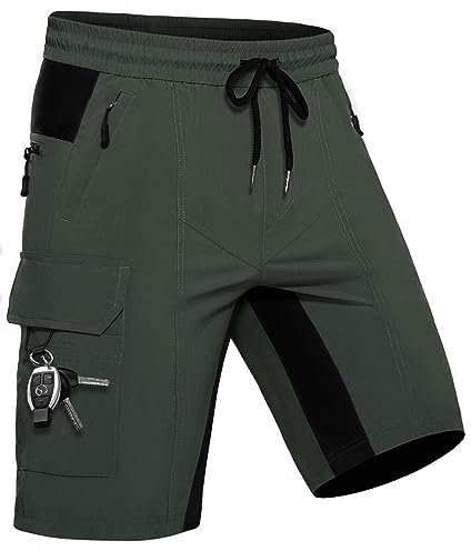 Wespornow Kurze Hose Herren Shorts Sommer mit 5 Taschen Stretch Leichte Cargo Sporthose Arbeitshosen Männer Kurz Wanderhose Bermuda Jogginghose Chino MTB Cargohose Gym Leinen(Grün, 3XL)