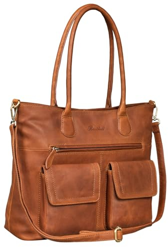 Benthill Handtasche Damen Leder | Vintage Henkeltasche aus echtem Rindsleder | Große Umhängetasche | Echt Leder Shopper, Farbe:Braun