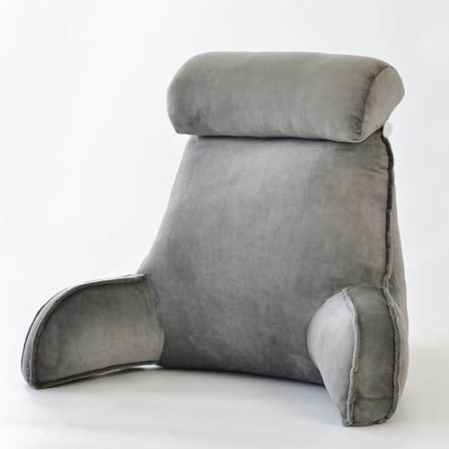 AMZWDMZ Oreiller De Lecture avec Accoudoirs -Portable Oreiller De Lecture pour Lit avec Cale Nuque & Bras - Confort Et Ergonomie Coussin Cale Dos Canapé pour Lit & Fauteuil & Canape Gris 75x40x40cm