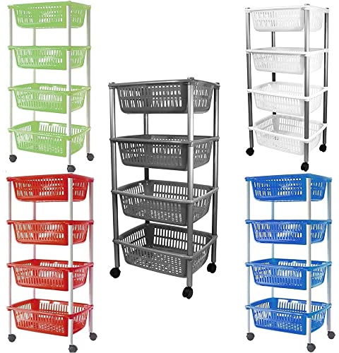 COSE DA CASA Carrello Porta Frutta 4 Ripiani vivande cestini Contenitore Multiuso Blu con Ruote Prodotto Italiano ma Robusto