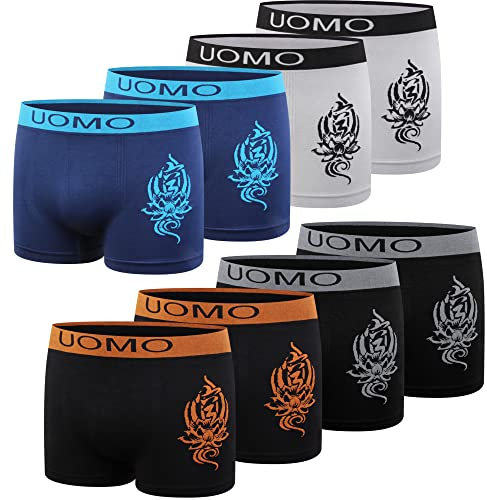L&K 8er Pack Jungen Boxershorts ab 7 Jahre alt Retroshorts Herren Mikrofaser bequem ohne störende Seitennähte Lotus 1202 L/XL