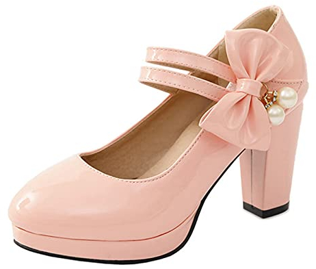 Mo Joc Sweet Mary Jane Schuhe mit Fliege für Damen (Rosa, 46 EU)