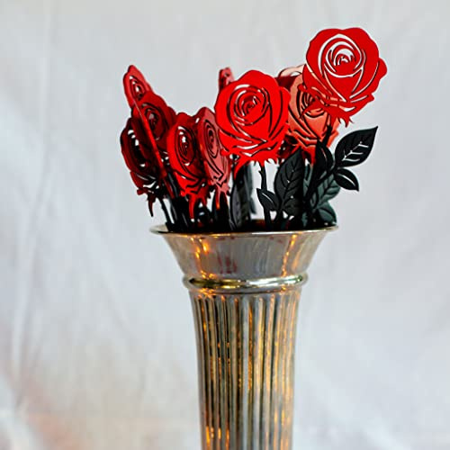 Steelmonks Ewige Rose aus Edelstahl. Hochwertige Wanddekoration als Geschenk für deine Liebsten. (Rot & Schwarz Pulverbeschichtet, 32cm)