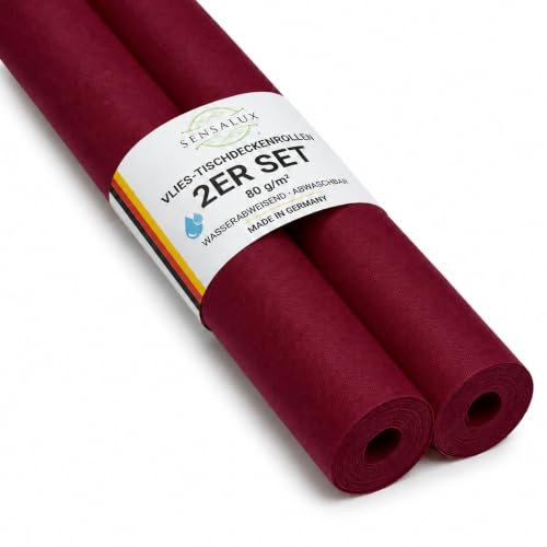 Sensalux Vlies Tischdeckenrolle 2er Set 1,50 x 25 m Bordeaux, 80 g/m² | abwaschbar, wasserabweisend, stoffähnliche Tischdecke Rolle, OEKO-TEX, Party, Catering, Gastro