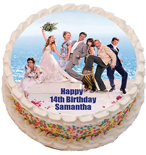 Mamma Mia Movie Personalised PRE-CUT Cake Topper 7.5 Inch Round Edible Icing Sheet Birthday Decoration