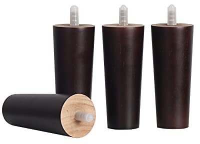 4 Pack Wooden Furniture Legs Replacement: 20cm Height Vintage Solid Rubber Wood Round Tapered Table Leg with 16.5mm Bolt and Anti-slip Feet Pads for Dining Table Chairs Couch Dark Walnut Colors