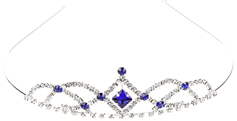 LALAFINA Niñas nupcial azul decoración joyería plata pelo tiara novia boda delicado Rhinestone