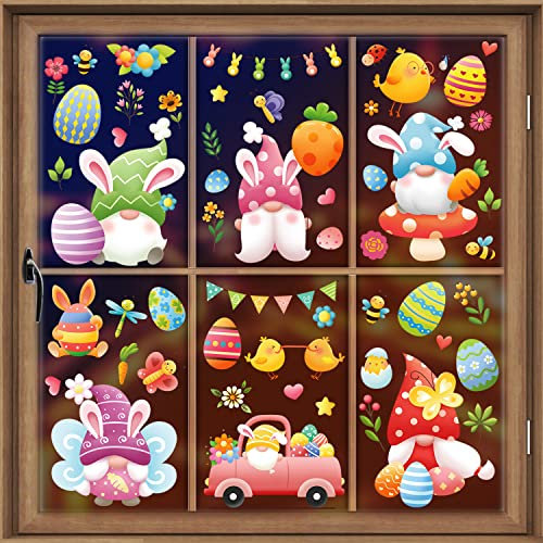 AhfuLife Fensterbilder Ostern, 9 Blätter Selbstklebend Fenstersticker Oster Aufkleber, Fensterdekoration Frühling Hasen Küken Ostereie Wiederverwendbar für Kinderzimmer Ostern Deko (Stil 9)