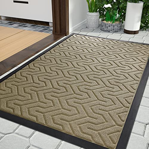 Yimobra Door Mats, Heavy Duty Water Absorbent Mud Resistant Easy Clean Entry Outdoor Mat,Non Slip Backing, Exterior Mats for Outside Patio Porch Farmhouse, 92 x 61 cm, Beige