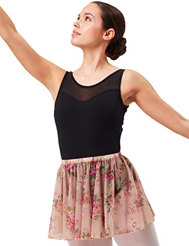 tanzmuster Ballettrock Damen - Ylvie - feiner, elastischer Netzstoff - zum Reinschlüpfen - beige geblümt 38 - Ballettkleidung für Erwachsene