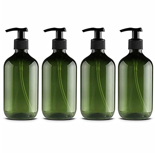 4pcs Reusable Pump Dispenser Bottle, Bathroom Shower Shampoo 500ml, Refillable Empty Lotion Liquid Soap,Bottle for Oil, Liquid Makeup Bottles-Green
