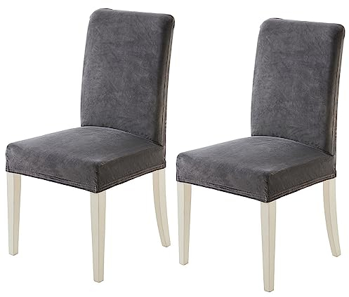 MIULEE Stuhlhussen 2er Set Stuhlhusse Samt Stretch Elastischer Stuhlbezug Abnehmbarer Waschbarer Stuhlhussen Schwingstühle für Küche Wohnzimmer Bankett Familie Restaurant Hotel Party,Grau