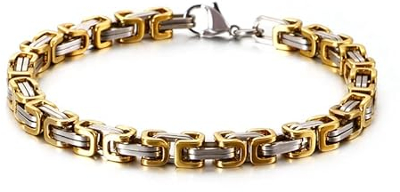 SIXDUTON Herren Armband Edelstahl Panzerkette, Manschette Armschmuck für Männer, Armkette Hip Hop Rapper Modeschmuck fur Papa Freund (5MM Gold zwischen)