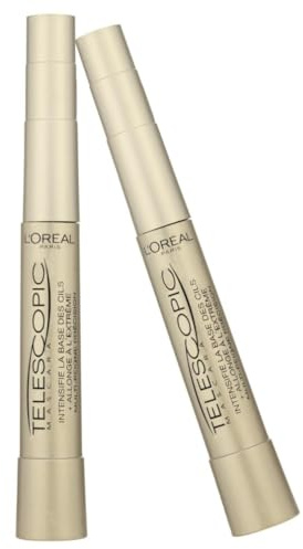 L'Oréal Paris Mascara, Telescopic Mascara Black Duo Bundle with High-Precision Lengthening Effect, Intense Black, Precise Application Brush for Up to 71 Percent Lengthening Effect*, Duo Pack