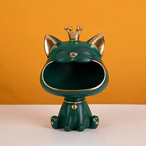 Tauzveok Katzen Schlüsselschale Deko, Big Mouth Katze Aufbewahrungsbox Für Schmuck, Schreibtisch Organizer, Obstschale, Schlüssel Aufbewahrung, Lucky Geschenk,Grün