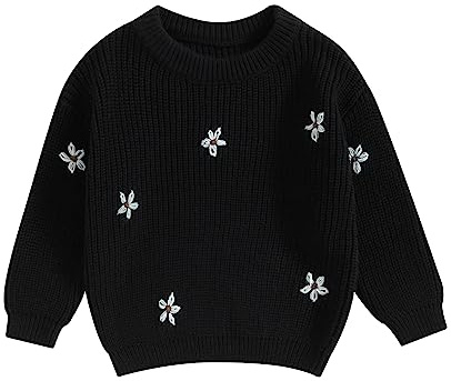 Siyova Baby Girl Sweater Long Sleeve Crew Neck Flower Toddler Knitted Top Oversized Pullover Sweater Infant Girls Winter Warm Clothes