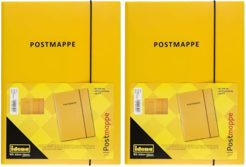 Idena 10021 - Postmappe aus PP, DIN A4, mit Gummizug, gelb, 1 Stück, 23,7 x 32,3 cm (Packung mit 2)