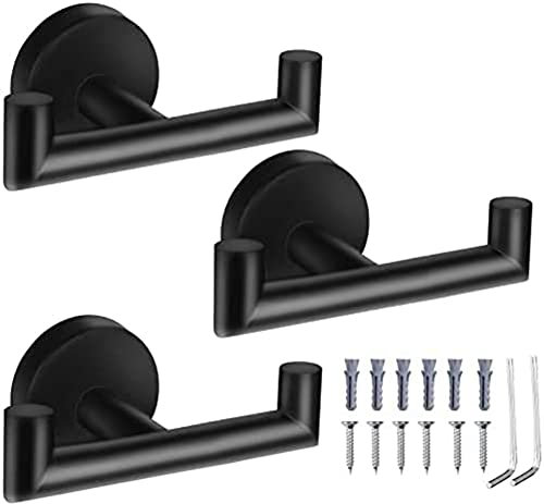 Yeruvce Double Towel Hooks for Bathroom Black Wall Mount Robe Hook Double Towel Hook Towel Holder for Kitchen Bathroom