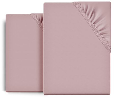 BEAUTEX 2er Set Spannbetttuch Bettlaken Baumwolle, Premium Jersey Stoff 160g/m², Größe und Farbe wählbar (2 Stück 90x200x30 cm, Altrosa)
