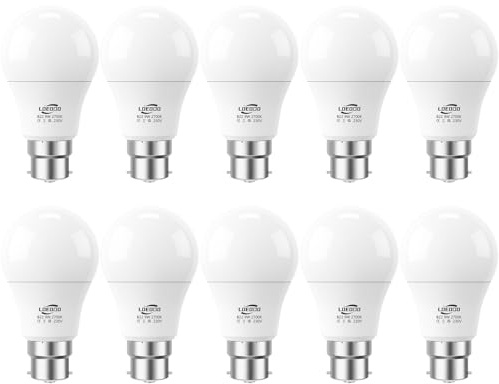 LOEODO B22 Bayonet Light Bulb 9W=60W, Warm White 2700K, 806LM, Pack of 10