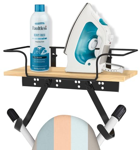 Ironing Board Holder Wall Mount, Adjustable Hooks for Y & T-Leg Iron and Ironing Board Holder Wooden Decor Organization Ironing Board Hanger for Laundry Room, Bedroom, Cloakroom