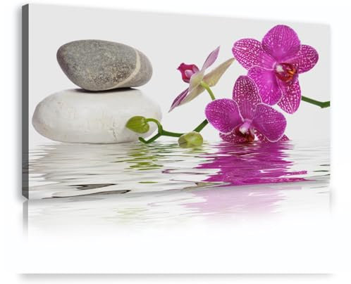 CHERHERART Giclée Leinwanddrucke Wandkunst Dekor Lila Orchidee Zen Stein Kunstwerk für Wohnzimmer Büro Wanddekoration Moderner Stil Dekor 70x150cm Innenrahmen